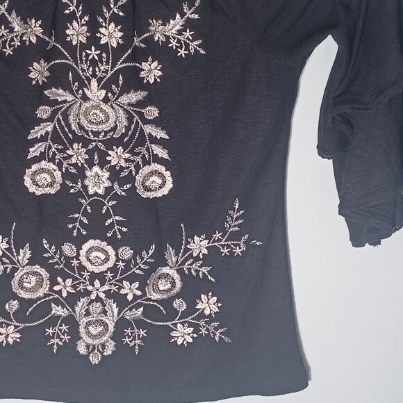 INC Boho Top Womens Small Embroidered Floral Cold Shoulder Beaded Peasant - Picture 4 of 9